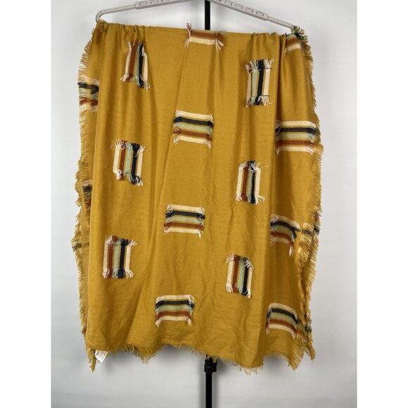 MADEWELL FRINGE STRIPE JACQUARD SCARF BOHO LIGHTWEIGHT YELLOW RAINBOW WRAP SCARF - Picture 6 of 7